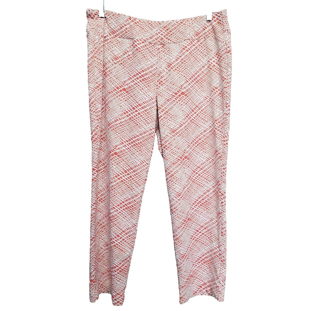 J McLaughlin Catalina Cloth Coral/Cream Crosshatch Print Pull-On Pants Size XL